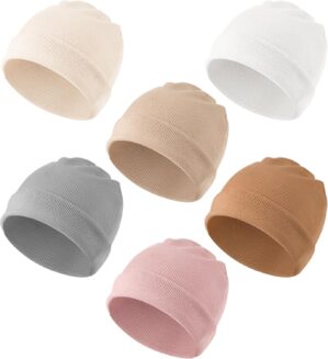 Konssy 6 Pack Baby Beanie Hats for Unisex, Toddler Beanies Baby Girl Boy Hat Warm Cap for Baby, Infant, Toddler