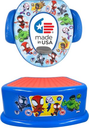 Spidey and His Amazing Friends Team Up 2 Piece Essential Potty Training Set – Soft Potty Seat, Step Stool