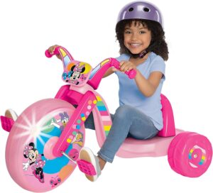 Minnie Mouse Ride-On 15″ Fly Wheels Cruiser Tricycle Bike, Trike Has Built-In Light on Both Sides of Big Wheel, Ages 3-7, for Kids 41”-44” Tall – 70 lbs. Weight Limit