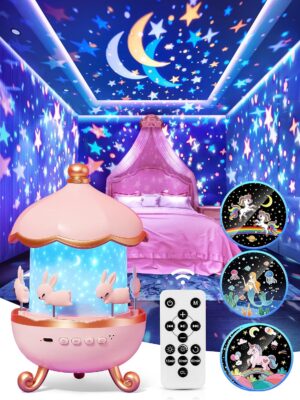 Star Projector for Kids,15 Films Star Lights for Ceiling Projector +10 Sleep Sounds Machine Baby Night Lamp,Remote Timer Cute Pink Lamp Nursery Lamp,Exquisite Christmas Gifts for Kids Baby Girl Gifts