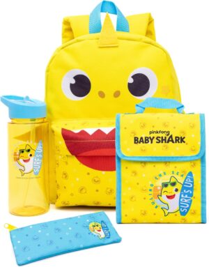 Baby Shark Backpack Set Toddlers Nursery Bag 4 Piece Lunch Box Water Bottle Pencil Case