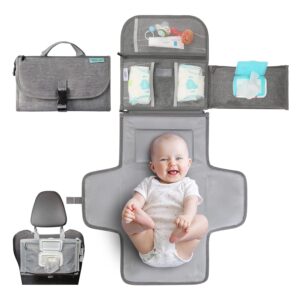 Kopi Baby Portable Diaper Changing Pad – Baby Diaper Changer Travel Bag with Wipes Pocket, Smart Design Portable Changing Mat, Infant Travel Station Kit, Gift for Newborn Girl & Boy – Grey