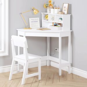 UTEX Kids Desk, Kids Corner Desk and Chair Set, Kids Study Desk with Storage and Hutch for Home School Use,White