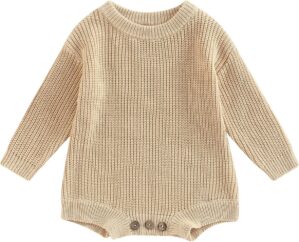FYBITBO Baby Girl Boy Sweater Knit Oversized Pullover Sweatshirt Romper Onesie Warm Fall Winter Clothes Outfit Newborn