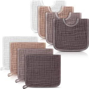 Tallew 8 Pack Burp Clothes Bibs Muslin Burp Cloth Sets Boy Girl Unisex Cotton 6 Layers Absorbent Soft Burp Rags Absorbent Soft Burping Cloth, 20 x 10 Inch(Dark Color)