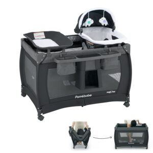 Pamo Babe Playard Magic Fold Playpen Foldable Playard for Baby Portable Playpen Deluxe Nursery Center with Diaper Changer