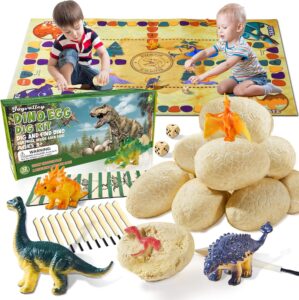 Stuffed Easter Eggs Basket Stuffers – 12 Dinosaur Toys Easter Gifts for Kids Dino Fossil Eggs Dig Excavation Kit w Play Mat Christmas Birthday Gift for Boys Girls Age 3 4 5 6 7 8 9 10 + Years Old