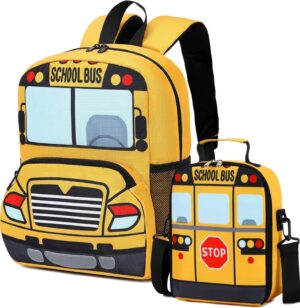 Toddler Backpack Boy Preschool School Bus Bookbag Kindergarten 3D Daycare Bags with Insulation Lunch Box