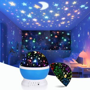 Night Light for Kids,Boys Dinosaur Toys for 3 4 5 6 7 8 Year Old Boys,Star Projector 360 Degree Rotation – 4 LED Bulbs 16 Light Color Changing with USB Cable,Christmas Stocking Stuffers for Kids