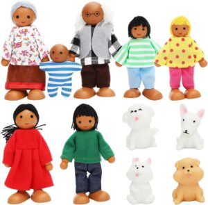 ONEST 11 Pieces Wooden Dollhouse Family Set Mini People Figures Sets Dollhouse Dolls Wooden Doll Family Pretend Play Figures Accessories for Pretend Dollhouse Toy