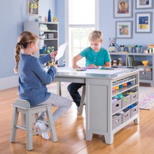 Martha Stewart Kids’ Art Table and Chairs Set – Gray: Wooden Kids Play Table for Arts and Crafts | Coloring Desk for Kids with Storage Bins and Paper Roll | Playroom Activity Table for Kids