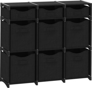 9 Cube Closet Organizers And Storage | Includes All Storage Cube Bins | Easy To Assemble Closet Storage Unit With Drawers | Room Organizer For Clothes, Baby Closet Bedroom, Playroom, Dorm (Black)