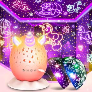 Unicorn Night Light Kids Toys 2 in 1 Unicorns & Starry Sky Nights Lights Projector for 3 4 5 6 7 8 9 10 11 12 Year Old Girls, Night lamp for Bedroom Star Projector Birthday Easter Gifts for Kids 3-12
