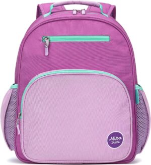mibasies Girls’ Backpack for Elementary School, Lightweight Kids’ Backpacks for Girls (5-8) – Dark Purple Pink
