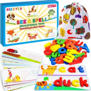Learning Educational Toys for 2 3 4 5 6 Years Old Boys Girls – See & Spell Matching Letter Game with Alphabet Cards for Kids, Preschool Learning Activities Toys, for Toddlers Kids