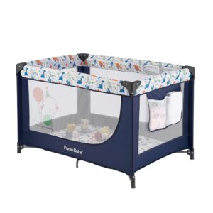 Pamo Babe Travel Foldable Portable Bassinet Baby Infant Comfortable Play Yard Crib Cot with Soft Mattress, Breathable Mesh Walls, and Carry Bag, Blue