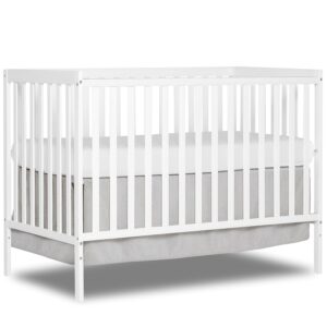 Synergy 5-In-1 Convertible Crib In White, made of New Zealand Pine wood, JPMA & Greenguard Gold Certified, features 3 mattress height settings