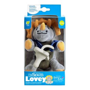 Dr. Brown’s Baby Lovey Pacifier and Teether Holder, Triceratops with Gray HappyPaci, 100% Silicone, 0-6m