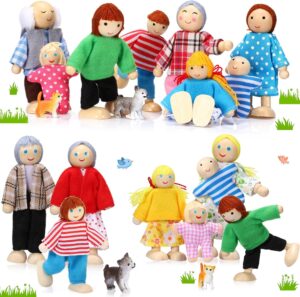 Skylety 20 Pcs Wooden Dollhouse Family Set of 16 Mini People Figures and 4 Pets, Wooden Dollhouse Dolls Family Cosplay Figures Accessories for Pretend Toy(Vivid Style)