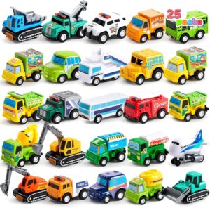 JOYIN 25 Pieces Pull Back Cars and Trucks Toy Vehicles Set for Toddlers, Girls and Boys Kids Play Set, Die-Cast Car, Kids Party Favors, Stocking Stuffers, Kids Presents Toys
