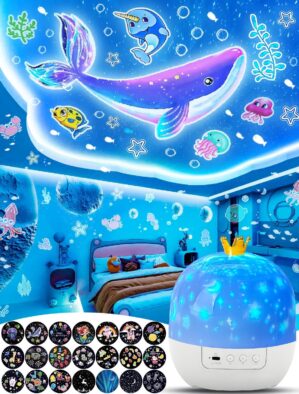 Night Light for Kids + 21 Sets of Films, Night Lights Projector for Kids Bedroom, Ceiling, Galaxy Projector for Baby Girls Boys with 360° Rotation, Dimmable for Birthday, Christmas, Gifts, Room Decor