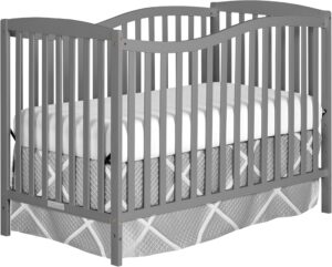 Chelsea 5-in-1 Convertible Crib in Steel Grey, made of New Zealand pinewood, JPMA & Greenguard gold certified, comes with 4 mattress height positions
