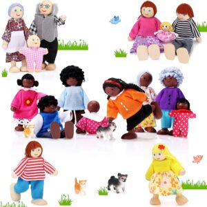 Skylety 20 Pcs Wooden Dollhouse Family Set of 16 Mini People Figures and 4 Pets, Wooden Dollhouse Dolls Family Cosplay Figures Accessories for Pretend Toy(Cute Style)