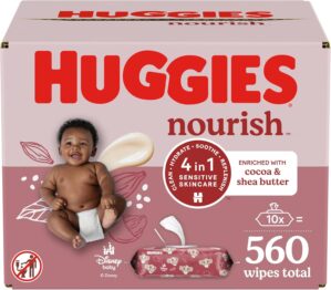Huggies Nourish Scented Baby Wipes, 10 Push Button Packs (560 Wipes Total)
