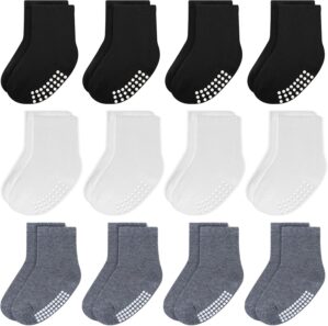 JAKIDAR 12 Pack Baby Toddler Socks Non Slip Grip Cotton Ankle Socks for Boys Girls Infants Kids