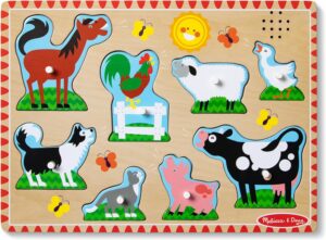 Melissa & Doug Farm Animals Sound Puzzle – Wooden Peg Puzzle With Sound Effects (8 pcs)
