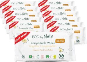Eco by Naty Baby Wipes Unscented – 100% Compostable and Plant-Based Wipes, Good for Babies and Newborn Sensitive Skin (672 Count – 12 packs of 56)