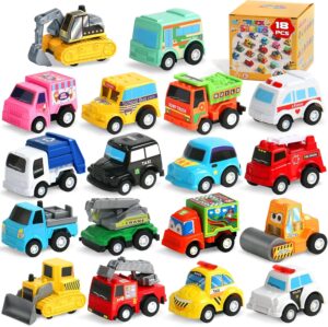 Fajiabao 18 Pcs Toddler Toys Cars for 1-3-5 Mini Pull Back Cars & Trucks Toddler Party Favors Pinata Easter Egg Fillers Goodie Bags Stuffers for Kids Bulk Prizes for 2 3 4 5 6 Boys Girls