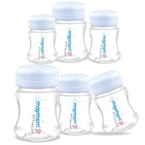 Maymom Wide-Mouth Milk Storage Collection Bottle with Travel Cap and Sealing Ring ; Can Replace Spectra S1 S2 Avent Natural Avent Classic Bottles (6pc 4.7Oz/140mL)