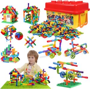 burgkidz 426 Pieces Toy Pipe, Creative STEM Tube Locks Construction with Wheels and Mini Baseplate, Interlocking Educational Sensory Kit, Preschool Learning Toys for Boy and Girls Ages 3+