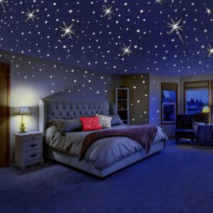 Glow in The Dark Stars for Ceiling or Wall Stickers – Glowing Wall Decals Stickers Room Decor Kit – Galaxy Glow Star Set and Solar System Decal for Kids Bedroom Decoration