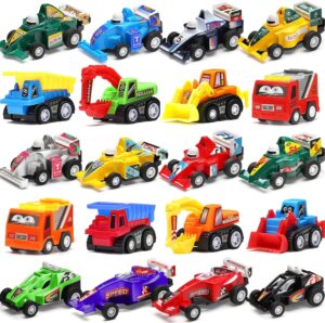 Pull Back Car, 20 Pcs Assorted Mini Truck Toy and Race Car Toy Kit Set, Play Construction Vehicle Playset for Boy Kid Child Party Favors Birthday Game Supplies Pinata Stuffers Easter Egg Hunt Fillers