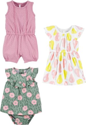 Simple Joys by Carter’s Baby Girls’ 3-Pack Romper, Sunsuit and Dress