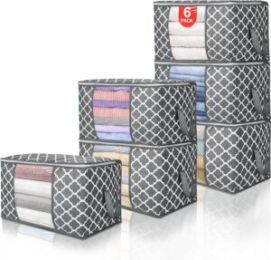 90 L Large Storage Bag Clothes Storage Organizer with Durable Handles for Closet Storage, Comforter, Blanket, Clothing, Bedding and Toys 6 Pack