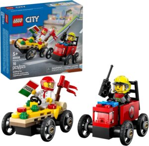 LEGO City Pizza vs. Fire Truck Race Car Pack Toy – Building Toy for Kids, Boys and Girls, Ages 5+ – Gift for Birthdays and Holidays – Includes Chef and Firefighter Minifigures – 60458