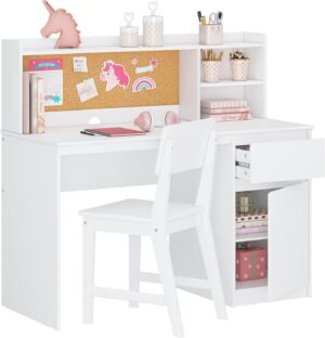 UTEX Kids Study Desk with Chair, Kids Desk and Chair Sets with Hutch and Storage Cabinet, Wooden Children Study Table, Student Writing Desk Computer Workstation for 5-12 Years Old