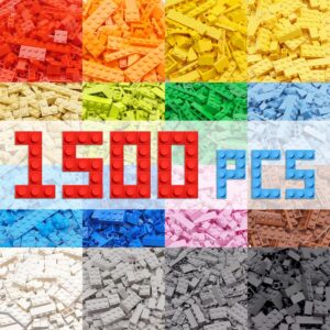 1500 Piece Building Bricks,Bulk Classic Building Blocks Basic Box Compatible with Major Brands Baseplates, 12 Colors 14 Random Bulk Shapes
