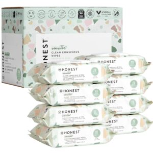 The Honest Company Clean Conscious Unscented Wipes | Over 99% Water, Compostable, Plant-Based, Baby Wipes | Hypoallergenic for Sensitive Skin, EWG Verified | Geo Mood, 576 Count