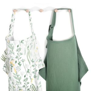 Yoofoss 2 Pack Muslin Nursing Cover for Breastfeeding, 100% Cotton Breastfeeding Cover with Arch Neckline, Soft Breathable Privacy Nursing Covers for Women, Multi-use Breastfeeding Essentials