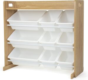 Humble Crew, Natural Wood/White Toy Organizer with Shelf and 9 Storage Bins