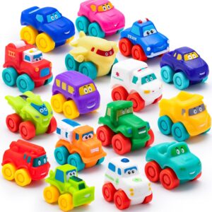 JOYIN Cartoon Cars, Soft Rubber Toy Car Set, Mini Vehicles, Bath Toy Car for Toddlers, Gift for Boys and Girls Christmas Birthday, Summer Beach and Pool Activity, Party Favors for Kids