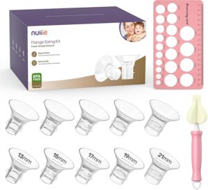 Nuliie 10PCS Flange Sizing Kit 13/15/17/19/21mm for 24mm Flange/Shield of Most Pumps, Silicone Flange Insert for Momcozy/Spectra/Bellababy Breast Pump, Breastfeeding Essential Pumping Kit for Moms