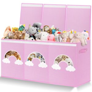 Extra Large Toy Box Chest, Toy Storage Organizer Bins with Transparent Windows, Foldable Storage Box for Kids,Boys,Girls,Toddler,Nursery Room,Playroom(Light Pink Cloud)