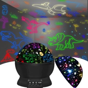 Night Light for Kids,Dinosaur Toys for 3 4 5 6 7 8 Year Old Boys,Star Projector 360 Degree Rotation – 4 LED Bulbs 16 Light Color Changing with USB Cable,Lamp Ceiling Lights for Kids Bedroom