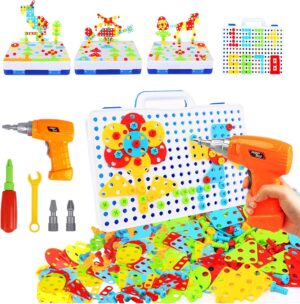HAPTIME STEM Toys for 3 4 5 6 Year Old,Design and Drill Toy for Kid,Construction Games with Toy Drill,Creative Engineering Building Toys,Magic Montessori Play Toolbox for Toddler Boys Girls Preschool