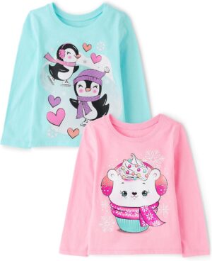 The Children’s Place Baby Girls’ and Toddler Animal Long Sleeve Graphic T-Shirts,multipacks